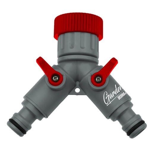 [P009818] Conector splitter tip Y pentru robinet 3/4"-1", cu 2 robinete de închidere – Garden Line