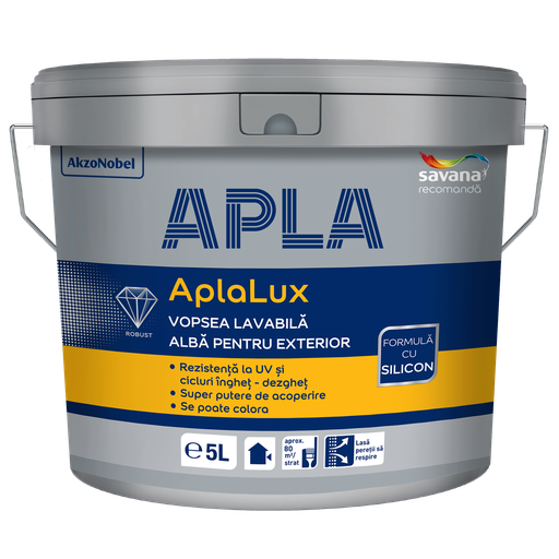 [P010902] Vopsea superlavabilă, AplaLux, silicon, albă, exterior, 5 l
