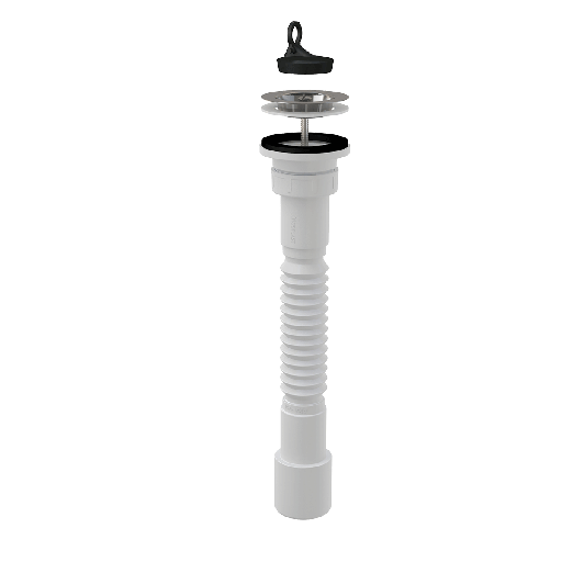 [P003642] Racord A770+A33 flexibil 6/4"×40/50, cu piuliţă plastic+Ventil chiuvetă 6/4" cu sită din oţel inoxidabil DN70