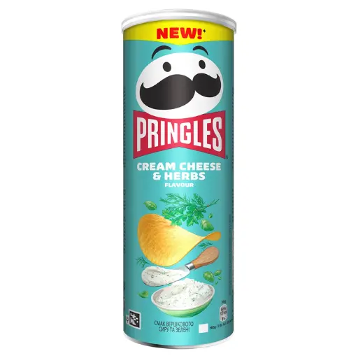 [P010373] PRINGLES Cream Cheese & Herbs, chips, cu gust de crema de branza si plante aromatice, 165 gr