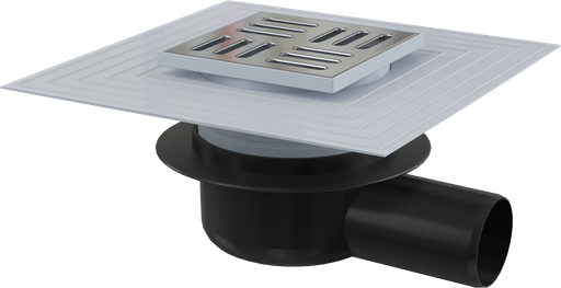 [P004639] Sifon Polipropilena Terasa Komfort by Alca APV3344 Gratar Otel Inoxidabil 105x105 mm Iesire Orizontala Ø 50mm