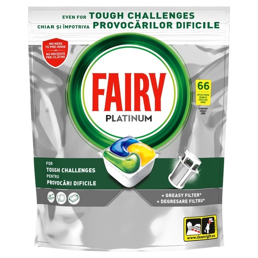 [P008040] Detergent de vase FAIRY Platinum pentru masina de spalat, Yellow, capsule, 66 buc