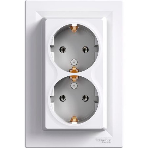 [P005030] Priză dublă albă 2P+E cu împământare  EPH9900121 Schneider Asfora 16A