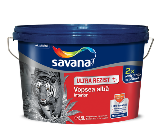[P005052] Vopsea ultra-lavabilă albă pentru interior Savana Ultra Rezist, 8.5 l