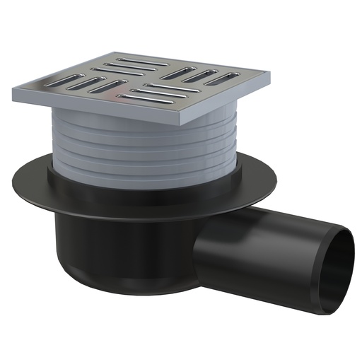 [P004638] Sifon pardoseală 105×105/50 mm ieşire laterală, grătar din oţel inoxidabil, sistem de reţinere a mirosurilor umede