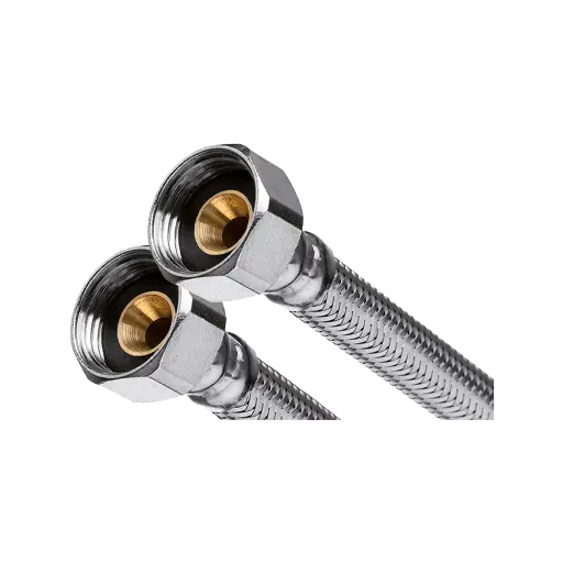 [P010042] Racord flexibil cu țesătură din inox D. 1/2''-1/2''x20 cm