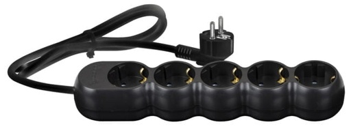 [P000470] Prelungitor electric negru 3680W, 3x1.5 mm² cu 5 prize + întrerupător, 1.5 ml