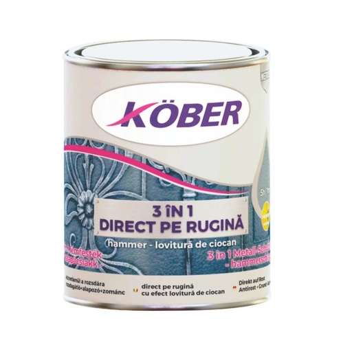 [P000465] Email anticoroziv cu efect de lovitură de ciocan Kober hammer argintiu 0.75 l