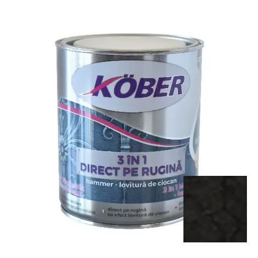 [P000466] Email anticoroziv cu efect de lovitură de ciocan Kober hammer negru, 0.75 l