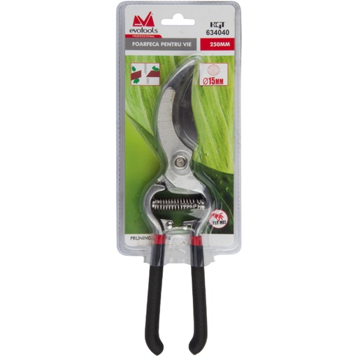 [P000581] Foarfeca profesionala pentru vie Evotools 634040, 25 cm lungime, 15 mm diametru taiere, Soft Grip
