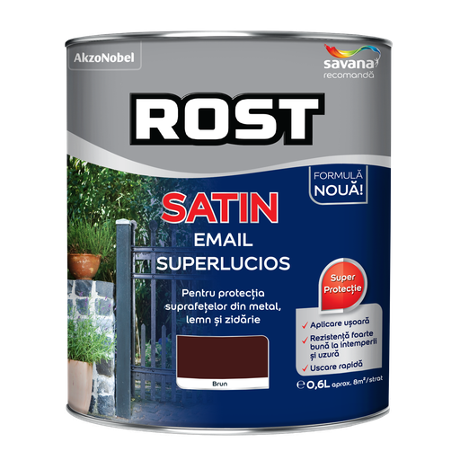 [P002844] Vopsea alchidică pentru lemn/metal Rost Satin interior/exterior brun, 0.6 l
