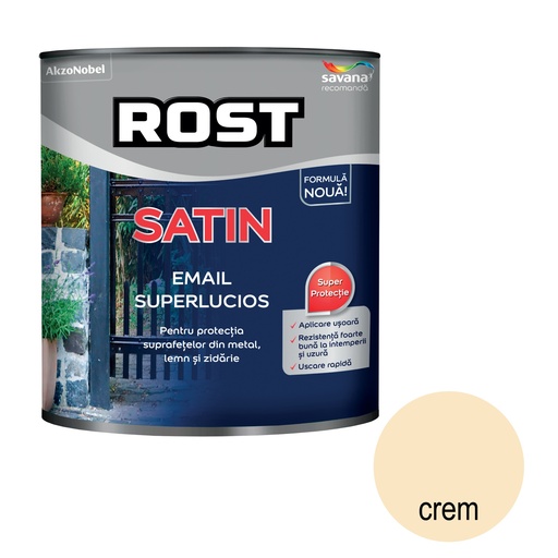 [P002846] Vopsea alchidică superlucioasă pentru lemn si metal ROST SATIN interior/exterior crem, 4 l