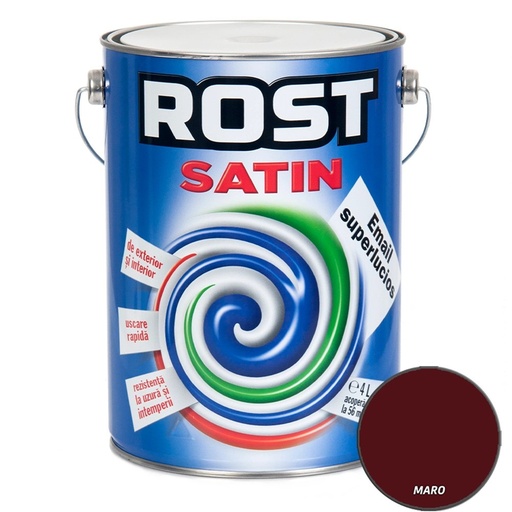 [P002852] Vopsea alchidică superlucioasă pentru lemn si metal ROST SATIN interior/exterior maro, 4 l