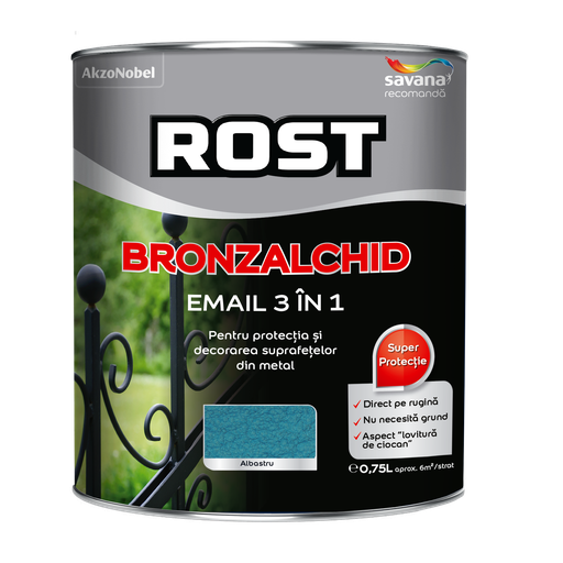 [P002863] Email Rost Bronzalchid 3 în 1 pentru metal cu efect de lovitură de ciocan albastru, 0.75 l