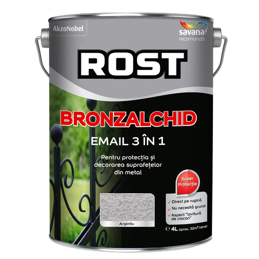 [P002862] Email Rost Bronzalchid 3 în 1 pentru metal cu efect de lovitură de ciocan argintiu, 4 l