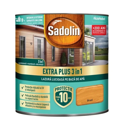 [P001001] Lazura lucioasa, Sadolin EXTRA PLUS 3in1, pentru lemn pe baza de de apa: brad 0.75 L