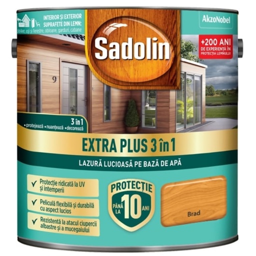 [P001002] Sadolin EXTRA PLUS 3în1-lazura lucioasă pentru lemn pe bază de de apă brad, 2.5 l