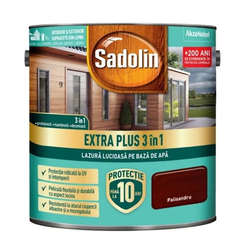 [P001011] Lazura lucioasa, Sadolin EXTRA PLUS 3in1, pentru lemn pe baza de de apa: palisandru 0.75 L
