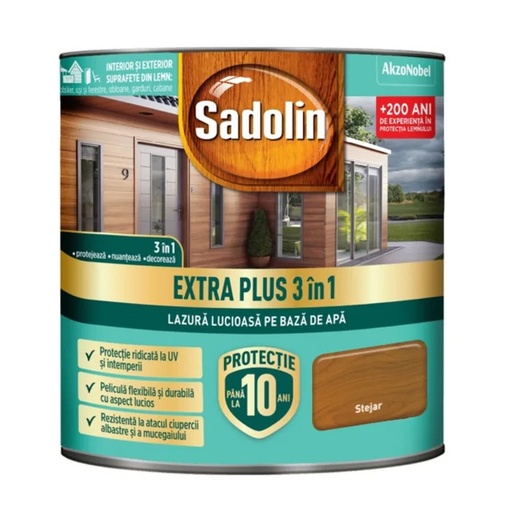 [P001013] Lazura lucioasa, Sadolin EXTRA PLUS 3in1 , pentru lemn pe baza de de apa: stejar rustic 0.75L
