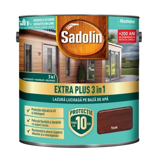 [P001015] Lazura lucioasa, Sadolin EXTRA PLUS 3in1 , pentru lemn pe baza de de apa: teak 0.75L