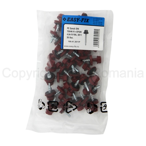[P001211] Surub vopsit DIN 7504K-R si saiba EPDM Ø14 - 4,8x 19 RAL 3011 - 36 buc