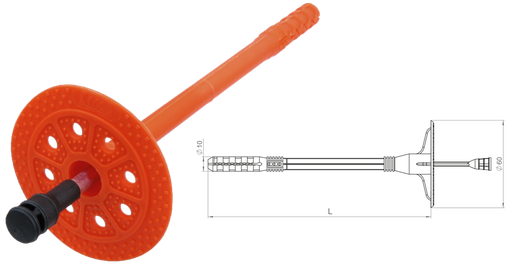 [P001411] Diblu izolație profesional cui metalic (izolat) D. 10x260 mm, izolatie 170-180 mm 100 buc/cutie