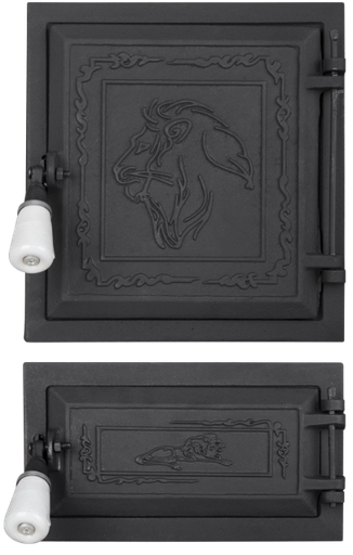 [P001533] Ușă pentru sobă și cenușar din fontă model Leo, înalțime 270+140 x 250 mm lățime