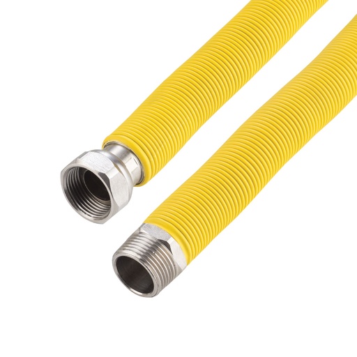 [P001655] Racord pt. gaz din inox cu protecție galbenă, 1/2” fi-fe, flexibil-extensibil, 75-150 cm
