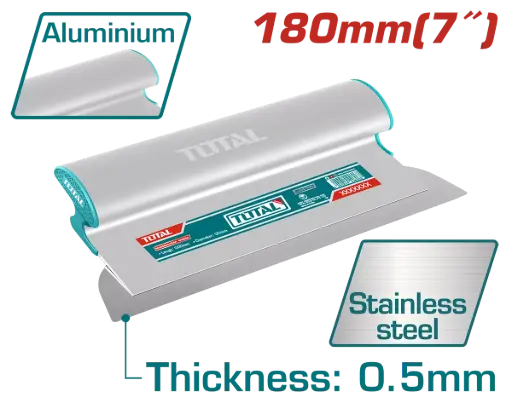 [P001773] Gletieră oțel inoxidabil, mâner aliaj aluminiu, 180x0.5 mm